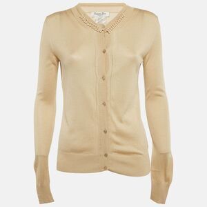 Christian Dior Boutique Beige Beaded Detail Silk Knit Cardigan S